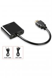 WOZLO Hdmi To Vga Çevirici Kablo Uydu Receiver Macbook Ps3 Ps4 Projeksiyon + Ses Ve Güç Destekli thumbnail 3