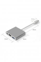 WOZLO Usb 3.1 Type-c To Hdmi Usb 3.0 Port Usb C Şarj Çevirici Adaptör - Type-c Mhl Kablo - 2