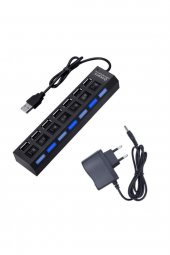 BASTORE 7 Port Usb Hub Çoklayıcı Çoğaltıcı Onoff Düğmeli Işıklı Adaptörlü - 1