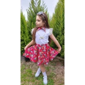 MODAVALS DANTELLİ KOLYELİ ÇİÇEK DESENLİ KIZ ÇOCUK ETEKLİ KOMBİN - KIRMIZI - 6