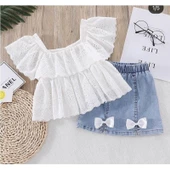 MODAVALS FİSTO BLUZLU KOT ETEKLİ KIZ ÇOCUK KOMBİN - 5