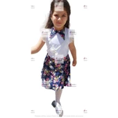 MODAVALS DANTELLİ KOLYELİ ÇİÇEK DESENLİ KIZ ÇOCUK ETEKLİ KOMBİN - SİYAH - 2