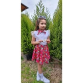 MODAVALS DANTELLİ KOLYELİ ÇİÇEK DESENLİ KIZ ÇOCUK ETEKLİ KOMBİN - KIRMIZI - 5