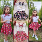 MODAVALS DANTELLİ KOLYELİ ÇİÇEK DESENLİ KIZ ÇOCUK ETEKLİ KOMBİN - SİYAH - 3