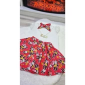 MODAVALS DANTELLİ KOLYELİ ÇİÇEK DESENLİ KIZ ÇOCUK ETEKLİ KOMBİN - KIRMIZI - 11