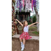 MODAVALS DANTELLİ KOLYELİ ÇİÇEK DESENLİ KIZ ÇOCUK ETEKLİ KOMBİN - KIRMIZI - 7