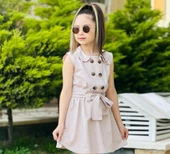 MODAVALS GABARDİN KARDEŞ KOMBİN DÜĞME DETAYLI KIZ ÇOCUK ELBİSE - KREM - 7
