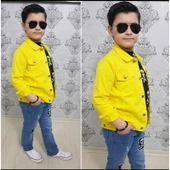 MODAVALS GABARDİN CEKETLİ KURU KAFA TASARIMLI ERKEK ÇOCUK KOT KOMBİN - SARI - 5