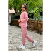 MODAVALS TÜY DETAY KOLLU KIZ ÇOCUK EŞOFMAN TAKIMI - PEMBE - 1