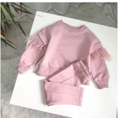 MODAVALS TÜY DETAY KOLLU KIZ ÇOCUK EŞOFMAN TAKIMI - PEMBE - 6