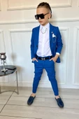 MODAVALS 7 PARÇA MENDİLLİ, ÇİFT ZİNCİRLİ YAKA İĞNELİ CEKETLİ ERKEK ÇOCUK TAKIM ELBİSE -MAVİ - 7