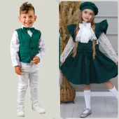 MODAVALS KARDEŞ KOMBİN YELEKLİ PAPYONLU ERKEK ÇOCUK TAKIM - YEŞİL - 2