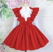 MODAVALS KARDEŞ KOMBİN DANTELLİ BRODE BROŞLU KIZ ÇOCUK FIRFIRLI SLOPET - KIRMIZI - 7