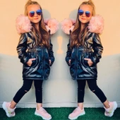 MODAVALS KIZ ÇOCUK İTHAL KÜRKLÜ WELSOFT DERİ KABAN - 1