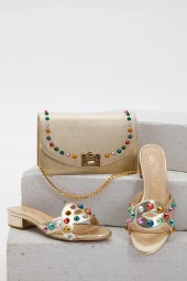Duygushoesbag Hakiki DERİ Gold Özel Tasrım Terlik - 2