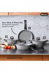 Gris Bio Granit 7 Parça Tencere Seti, Tava (Tencere Kapakları Dahil) - 2