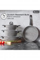 Gris Bio Granit 7 Parça Tencere Seti, Tava (Tencere Kapakları Dahil) - 7