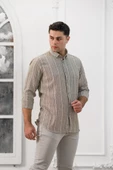 Advante Hasırlı Dokumalı Slimfit Çizgili Yaka Düğmeli Mevsimlik Kumaş Erkek Gömlek thumbnail 8