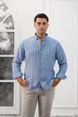 Advante Hasırlı Dokumalı Slimfit Çizgili Yaka Düğmeli Mevsimlik Kumaş Erkek Gömlek thumbnail 2