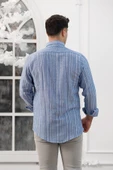 Advante Hasırlı Dokumalı Slimfit Çizgili Yaka Düğmeli Mevsimlik Kumaş Erkek Gömlek thumbnail 4