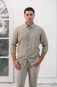 Advante Hasırlı Dokumalı Slimfit Çizgili Yaka Düğmeli Mevsimlik Kumaş Erkek Gömlek thumbnail 7