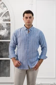 Advante Hasırlı Dokumalı Slimfit Çizgili Yaka Düğmeli Mevsimlik Kumaş Erkek Gömlek thumbnail 3