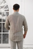 Advante Hasırlı Dokumalı Slimfit Çizgili Yaka Düğmeli Mevsimlik Kumaş Erkek Gömlek thumbnail 9