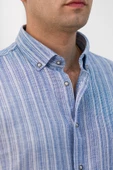 Advante Hasırlı Dokumalı Slimfit Çizgili Yaka Düğmeli Mevsimlik Kumaş Erkek Gömlek thumbnail 5