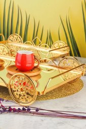 Otantik Gold Araba Desenli 1 Takım 2 Boy Lüks Sunumluk, Ikramlık , Hediyelik Tepsi - 4