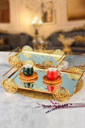 Otantik Gold Araba Desenli 1 Takım 2 Boy Lüks Sunumluk, Ikramlık , Hediyelik Tepsi - 1