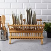 Bambu Tabaklık Katlanabilir Bulaşıklık Antibakteriyel Orta Boy Bambu Bulaşıklık 39x32 cm - 1