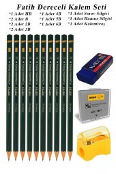 Resim Kalemi Fatih Dereceli Kalem Seti Karakalem Seti HB B 2B 3B 4B 5B 6B 13lü Set Sınav Silgisi ve Hamur Silgi Kalemtraş - 1