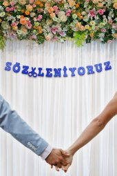 Mavi Sözleniyoruz Yazılı Banner , Özel Gün, Davet Organizasyonu , Kına, Nişan, Düğün , Simli Eva - 1