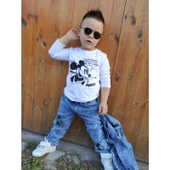 MODAVALS MICKEY BASKILI UZUN KOLLU ERKEK ÇOCUK KOT KOMBİN - 8