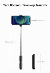 Baseus Taşınabilir Katlanabilir Dahili Pilli Bluetooth Selfie Çubuğu Kablosuz Monopod Teleskopic Çubuk - 4