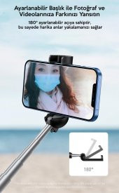 Baseus Taşınabilir Katlanabilir Dahili Pilli Bluetooth Selfie Çubuğu Kablosuz Monopod Teleskopic Çubuk - 5