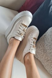 075 1004 Topukla Kadın Kalın Taban Bağcıklı Loafer Makosen Hakiki Deri Günlük Ayakkabı - 2