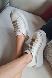 075 1004 Topukla Kadın Kalın Taban Bağcıklı Loafer Makosen Hakiki Deri Günlük Ayakkabı - 3