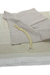 Bohçaya ve Mevlide Uygun Başörtülü Seccade Seti - Tesbihli - Krem thumbnail 3