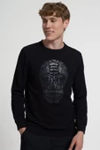 Loft 2034912 Siyah Kuru Kafa Baskılı Bisiklet Yaka Erkek Sweat - 1