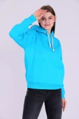 Turkuaz Basic Oversize Kadın Kapüşonlu Hoodie 3 iplik Sweatshirt thumbnail 5