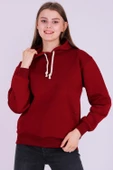 Bordo Basic Oversize Kadın Kapüşonlu Hoodie 3 iplik Sweatshirt thumbnail 7