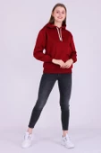 Bordo Basic Oversize Kadın Kapüşonlu Hoodie 3 iplik Sweatshirt thumbnail 1