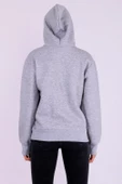 Gri Basic Oversize Kadın Kapüşonlu Hoodie 3 iplik Sweatshirt thumbnail 7