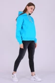 Turkuaz Basic Oversize Kadın Kapüşonlu Hoodie 3 iplik Sweatshirt thumbnail 1