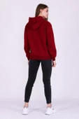 Bordo Basic Oversize Kadın Kapüşonlu Hoodie 3 iplik Sweatshirt thumbnail 6