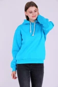 Turkuaz Basic Oversize Kadın Kapüşonlu Hoodie 3 iplik Sweatshirt thumbnail 2