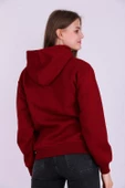 Bordo Basic Oversize Kadın Kapüşonlu Hoodie 3 iplik Sweatshirt thumbnail 4