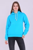 Turkuaz Basic Oversize Kadın Kapüşonlu Hoodie 3 iplik Sweatshirt thumbnail 4