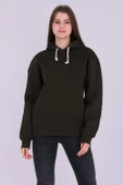 Haki Basic Oversize Kadın Kapüşonlu Hoodie 3 iplik Sweatshirt thumbnail 1